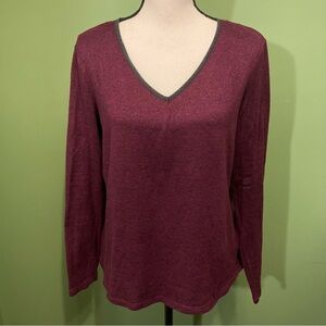 Suzy Shier Burgundy V Neck Long Sleeve Top